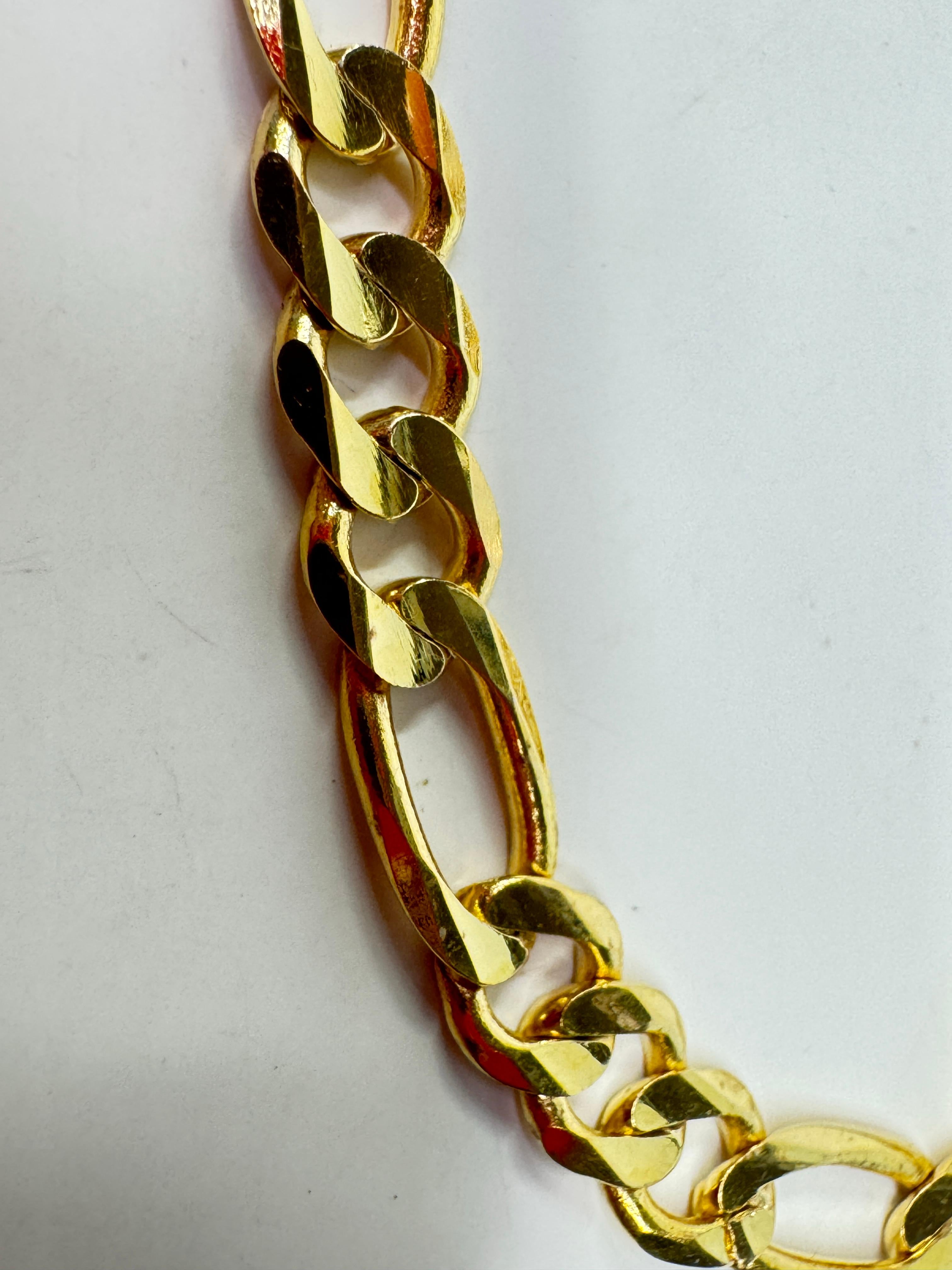 Round Cut Yellow Gold Figaro Necklace For Sale
