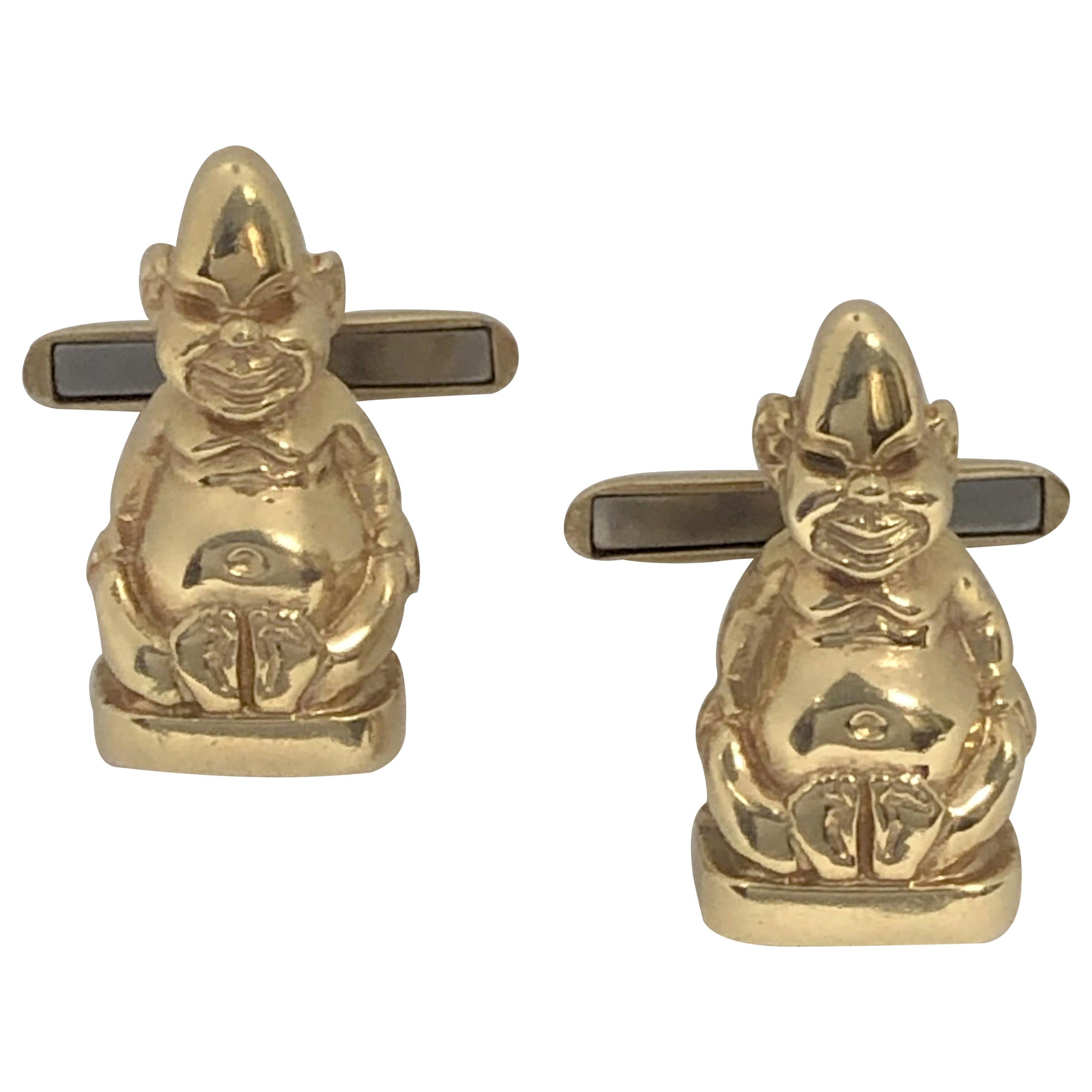 Yellow Gold Figural Billiken Cufflinks Gifted from Hollywood Icon Bob Hope For Sale