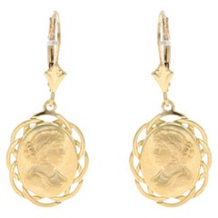 Yellow Gold Figural Silhouette Dangle Earrings - 14k Cameo-Inspired Pierced