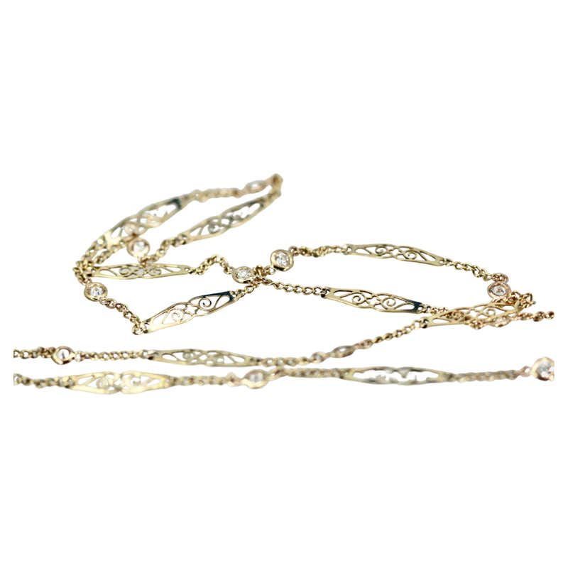 Very Long Art Deco French Filigree Chain For Sale at 1stDibs
