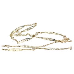 Vintage Yellow Gold filigree 14K long Chain studded with Diamonds