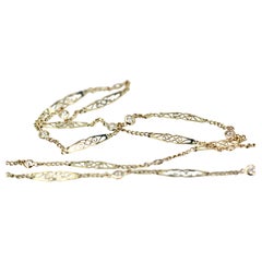 Yellow Gold filigree 14K long Chain studded with Diamonds