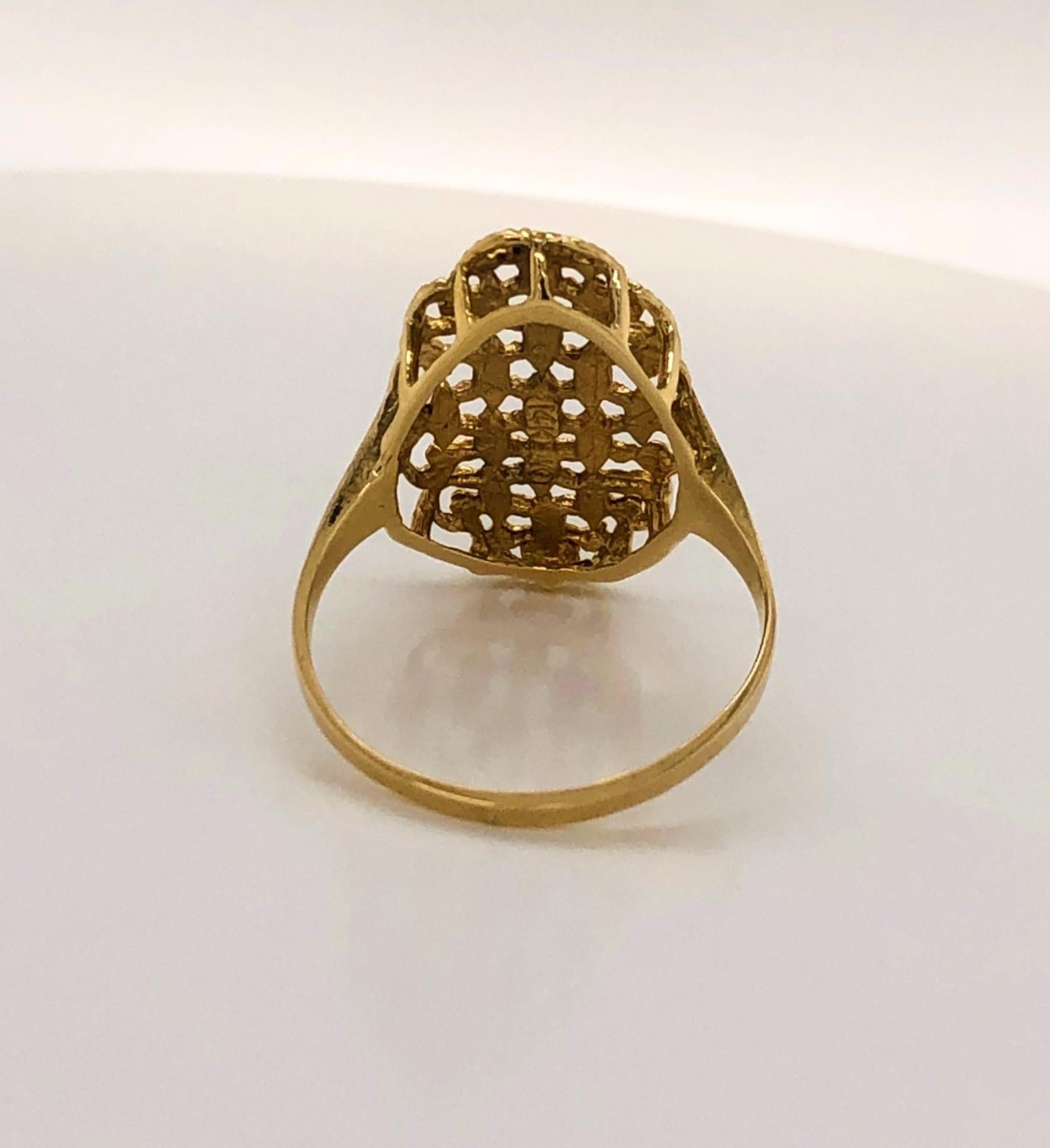 Yellow Gold Filigree Cocktail Ring In Excellent Condition In Mount Kisco, NY