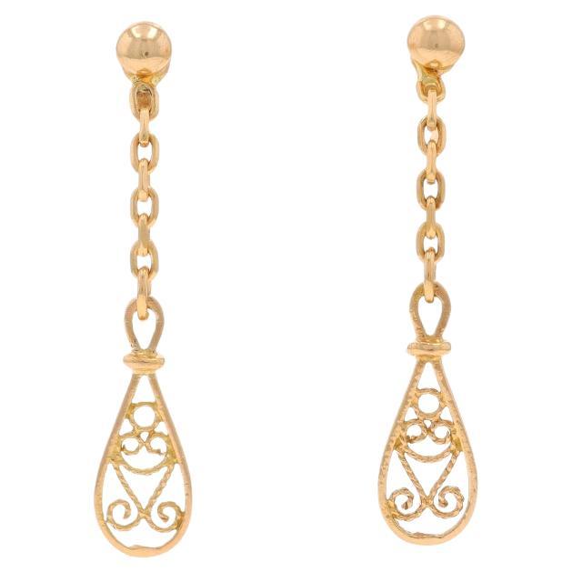 Yellow Gold Filigree Teardrop Earrings - 18k Studs w/ Enhancers Convertible