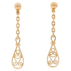 Yellow Gold Filigree Teardrop Earrings - 18k Studs w/ Enhancers Convertible