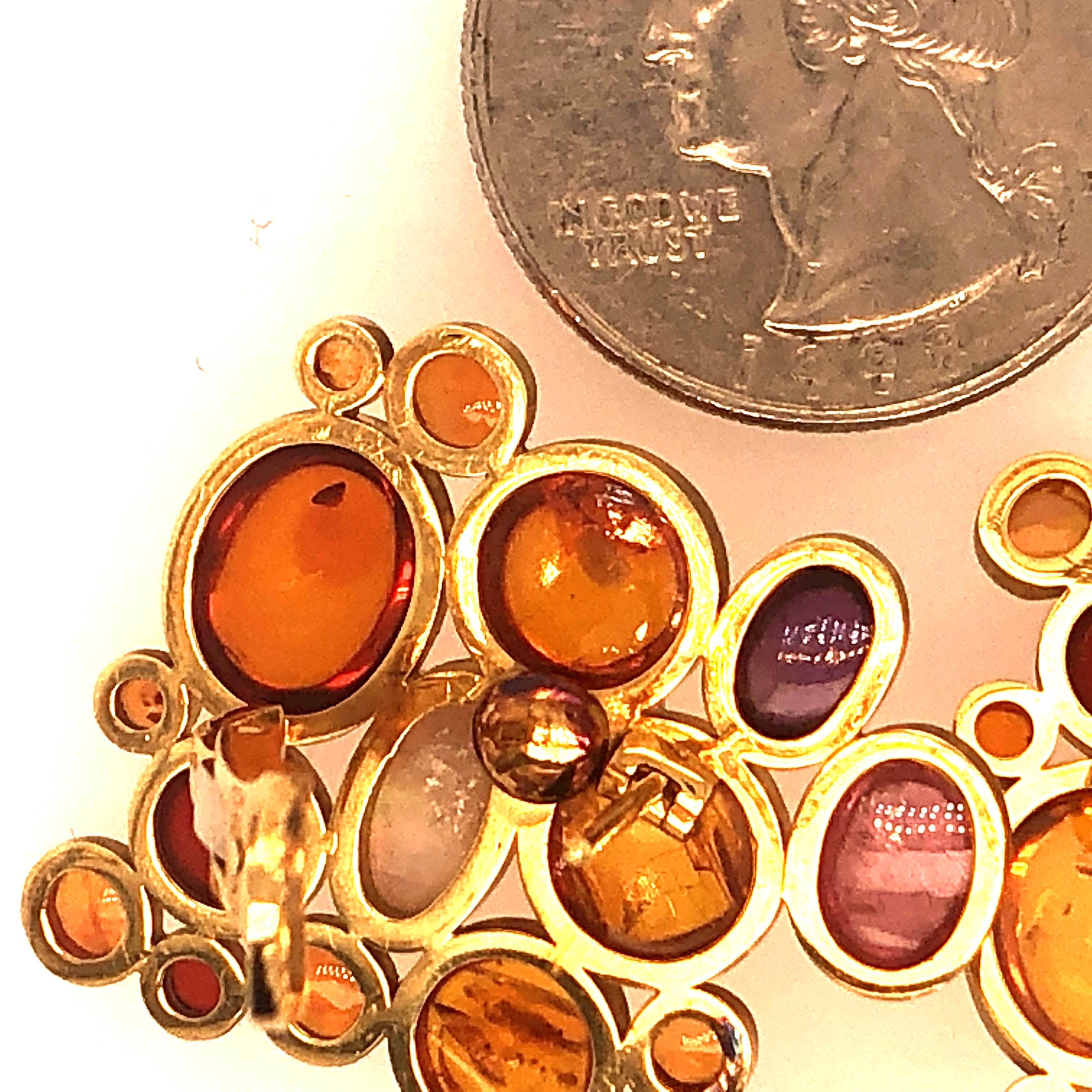Women's Yellow Gold Fire Opal Amber and Opal Earrings