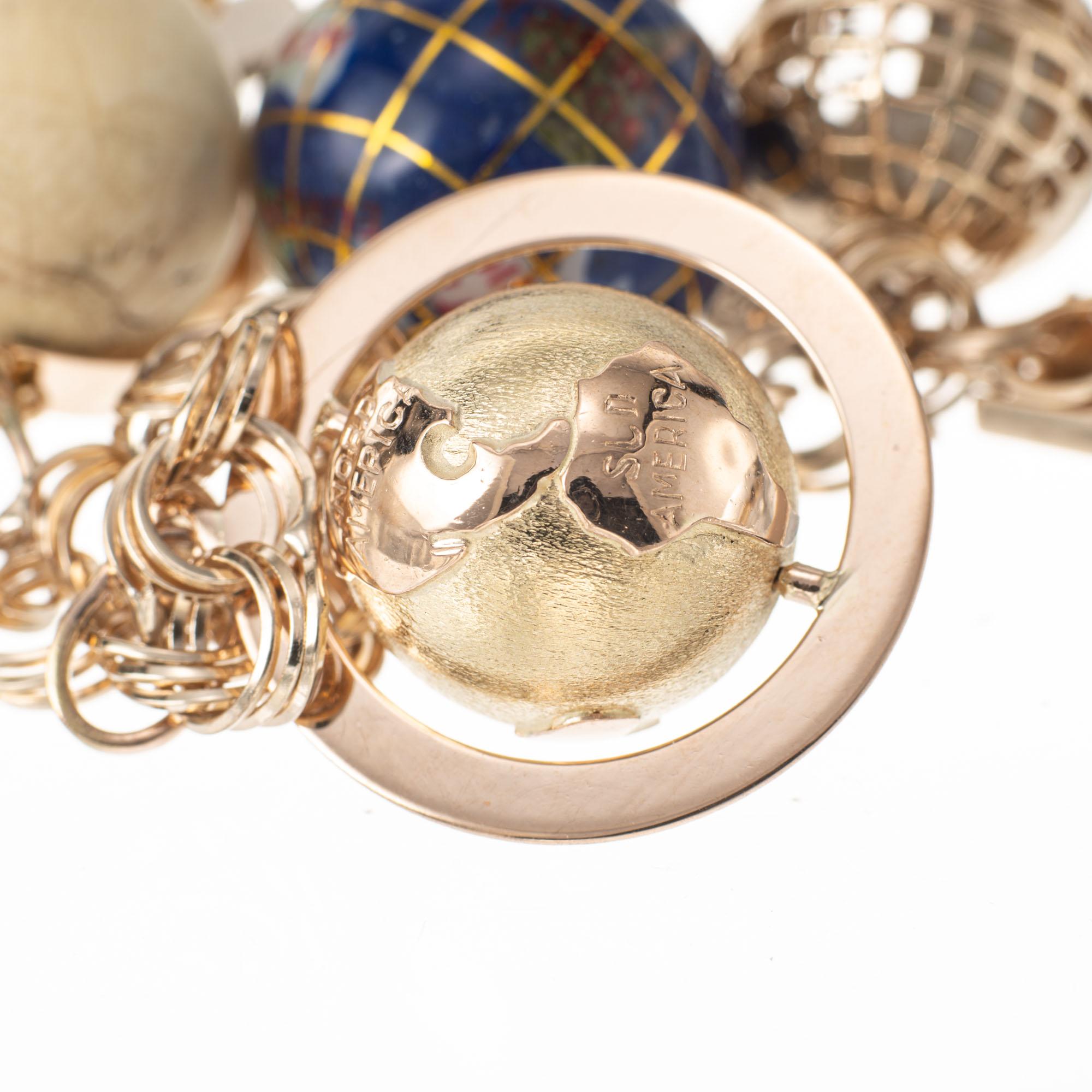 Round Cut Yellow Gold Five Globe Three Dimensional Charm Bracelet