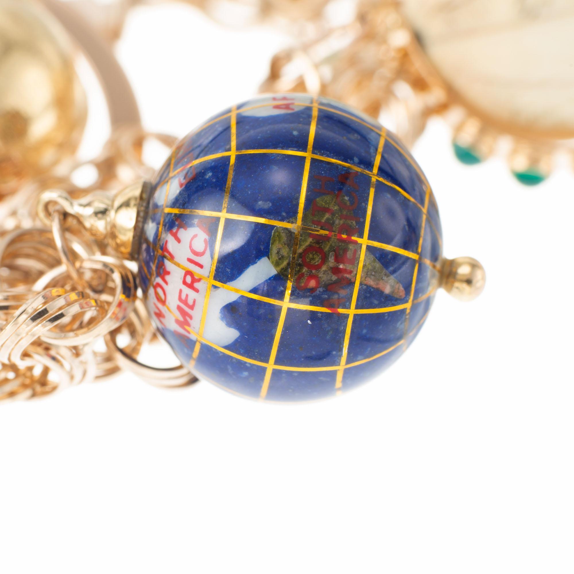 Yellow Gold Five Globe Three Dimensional Charm Bracelet In Good Condition In Stamford, CT