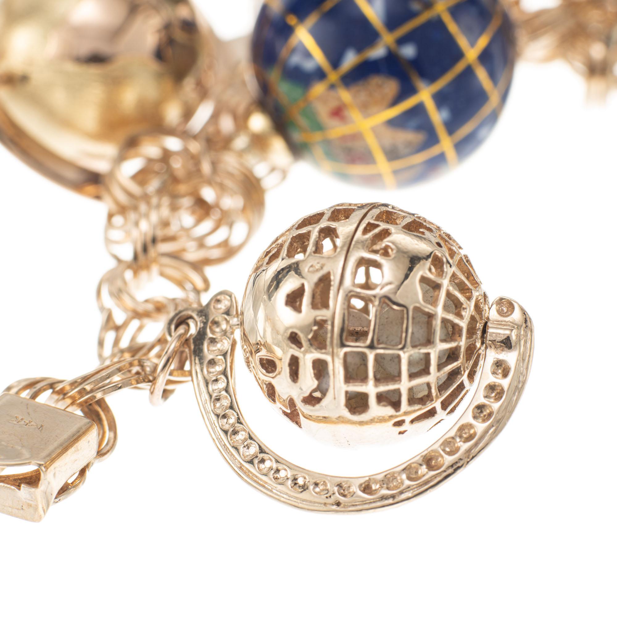 Women's Yellow Gold Five Globe Three Dimensional Charm Bracelet