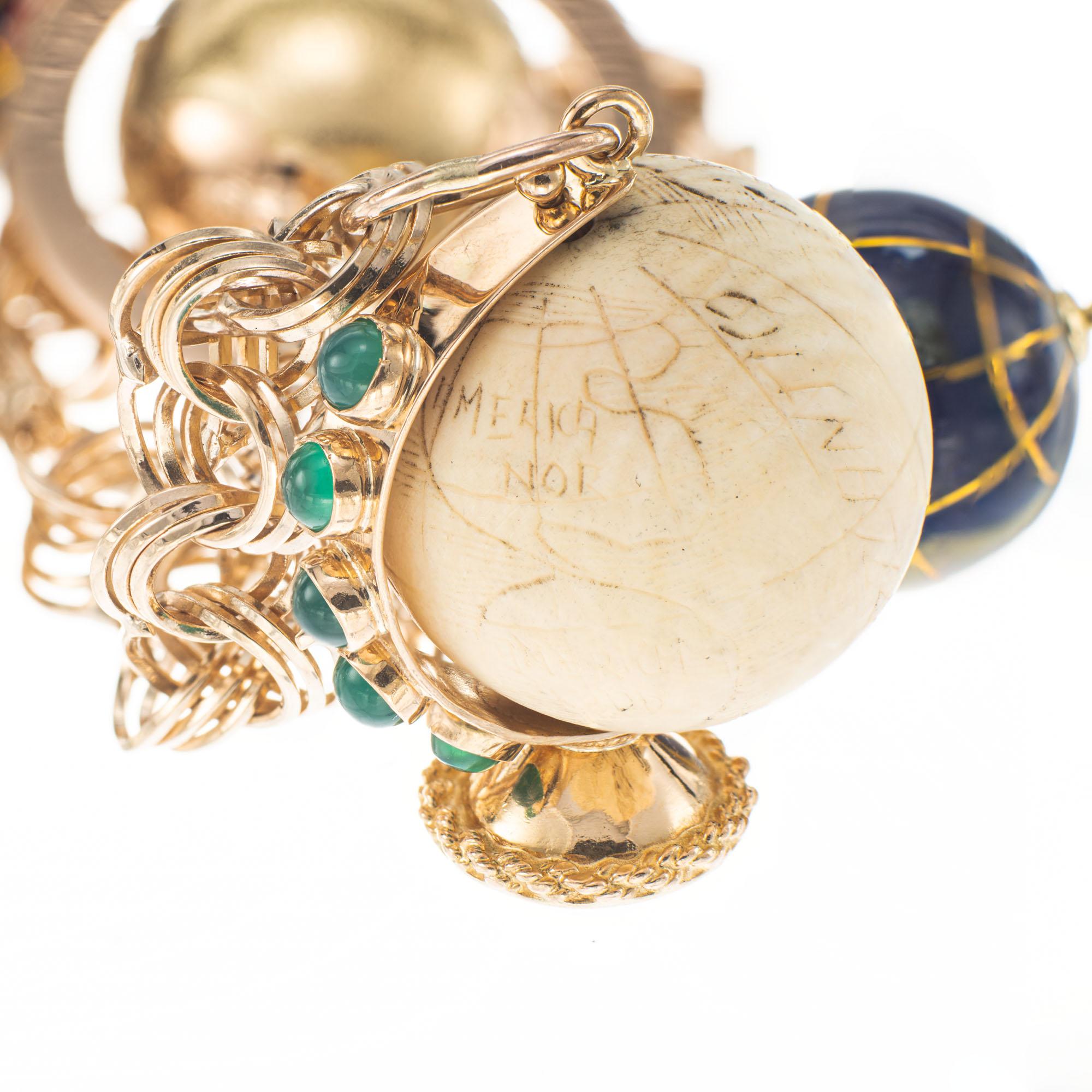 Yellow Gold Five Globe Three Dimensional Charm Bracelet 1