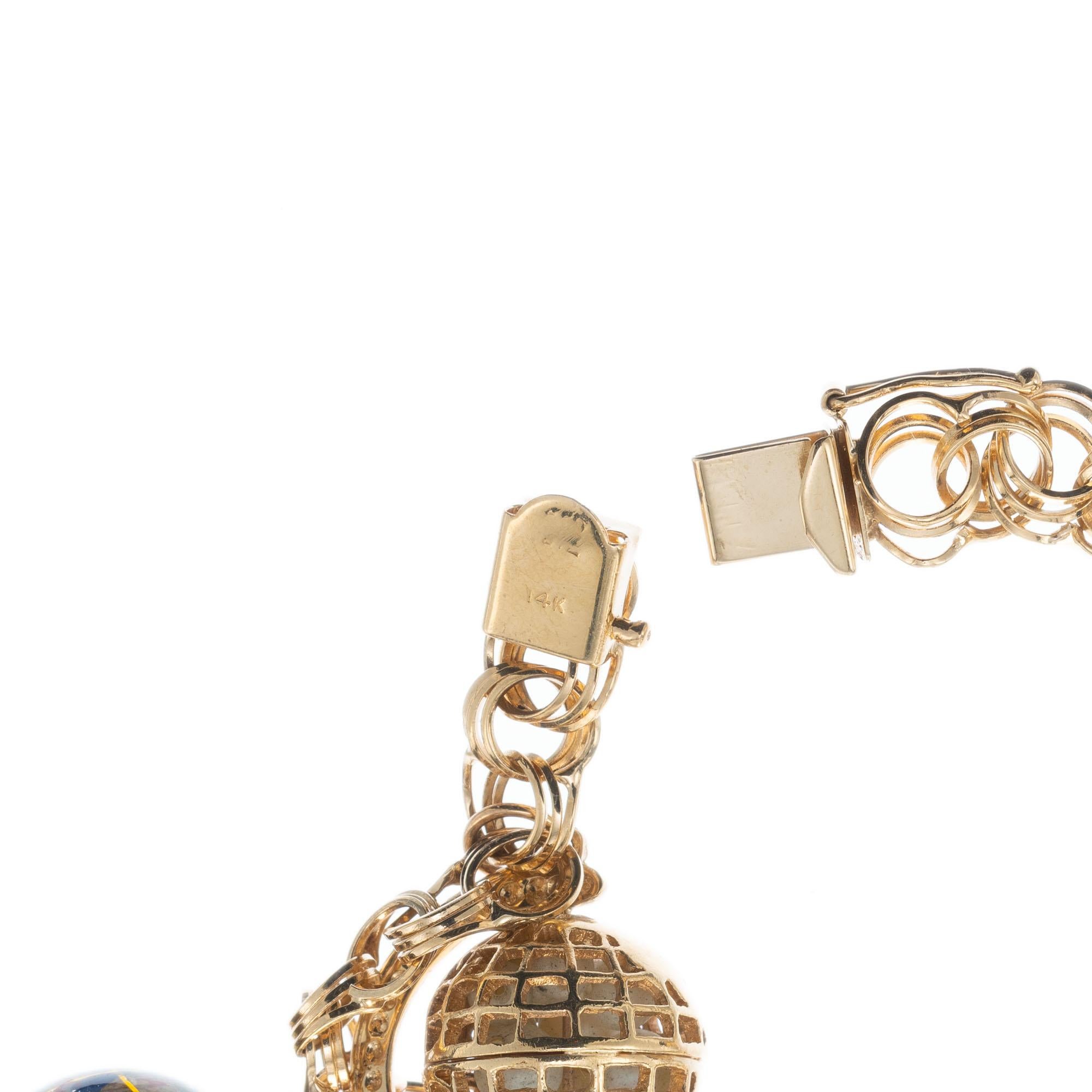 Yellow Gold Five Globe Three Dimensional Charm Bracelet 2