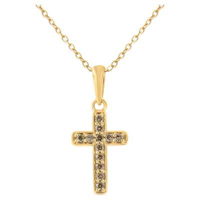 Champagne Diamond Sideways Cross Necklace For Sale at 1stDibs ...