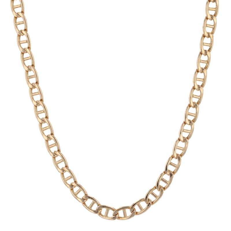 Metal Content: 14k Yellow Gold

Chain Style: Flat Anchor
Necklace Style: Chain
Fastening Type: Lobster Claw Clasp

Measurements
Length: 21