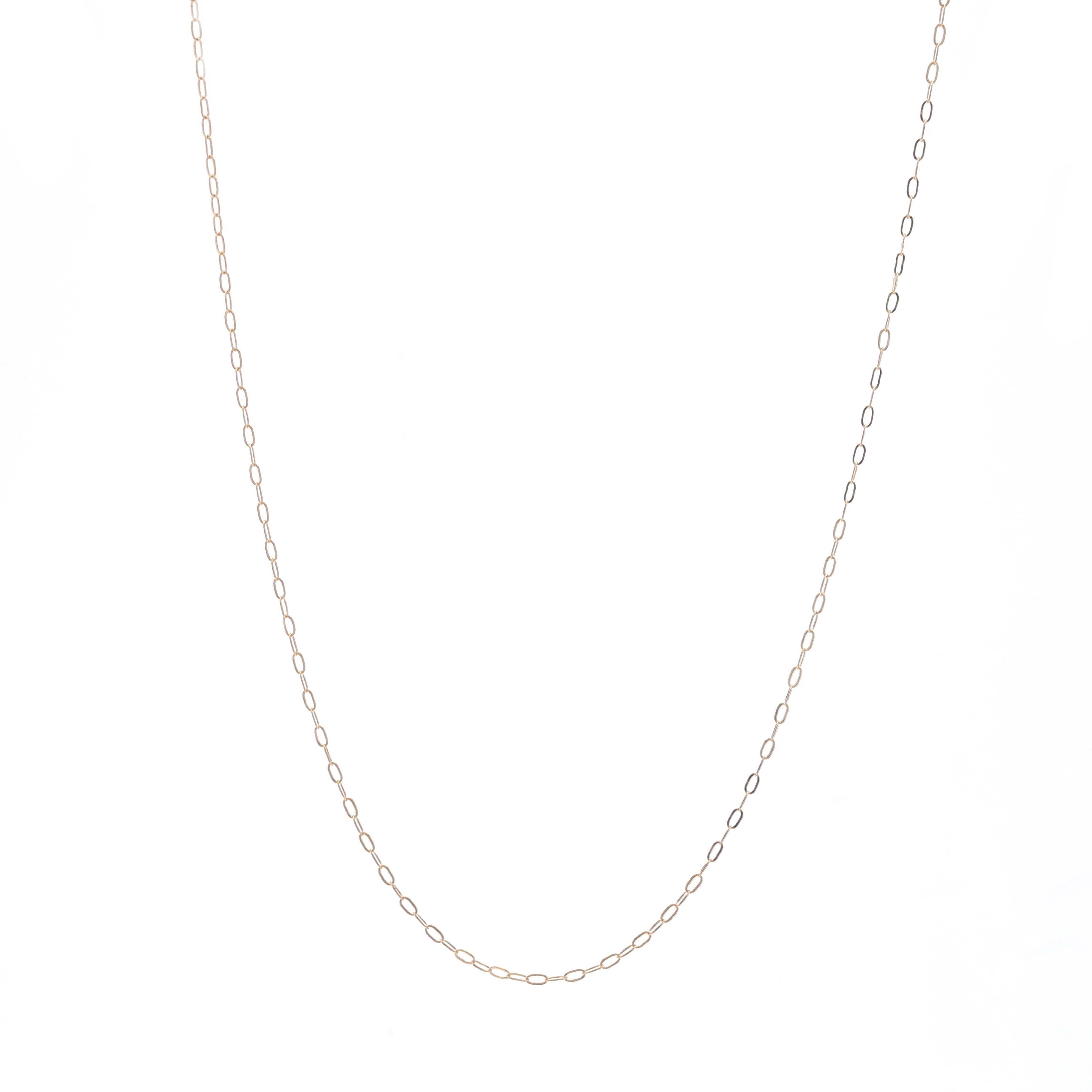 Metal Content: 14k Yellow Gold

Chain Style: Flat Cable
Necklace Style: Chain
Fastening Type: Spring Ring Clasp

Measurements

Length: 18