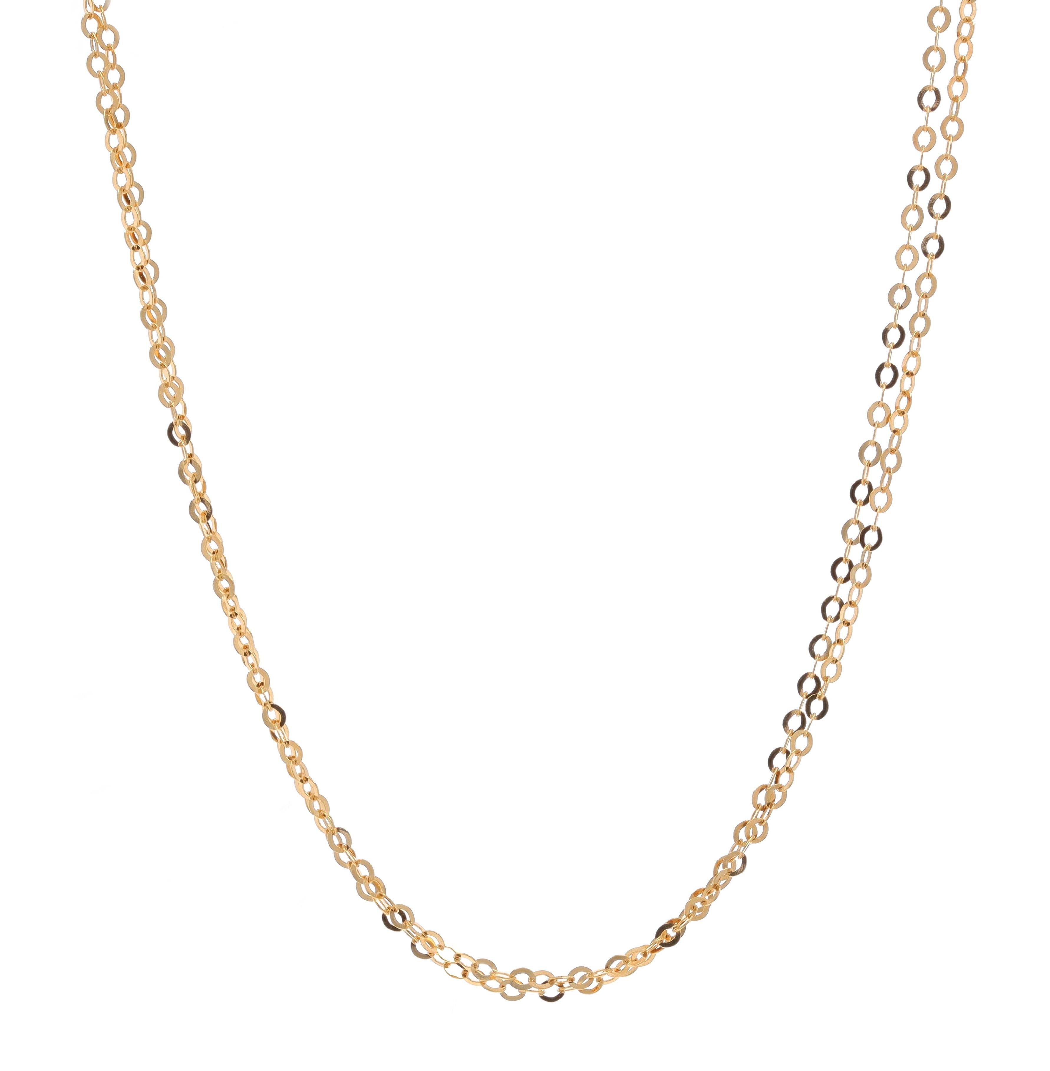 Metallgehalt: 18k Gelbgold

Kette Stil: Flachkabel
Halskette Stil: Kette Zwei-Strang
Verschluss-Typ: Karabinerhakenverschluss

Messungen

Länge: 16 3/4
