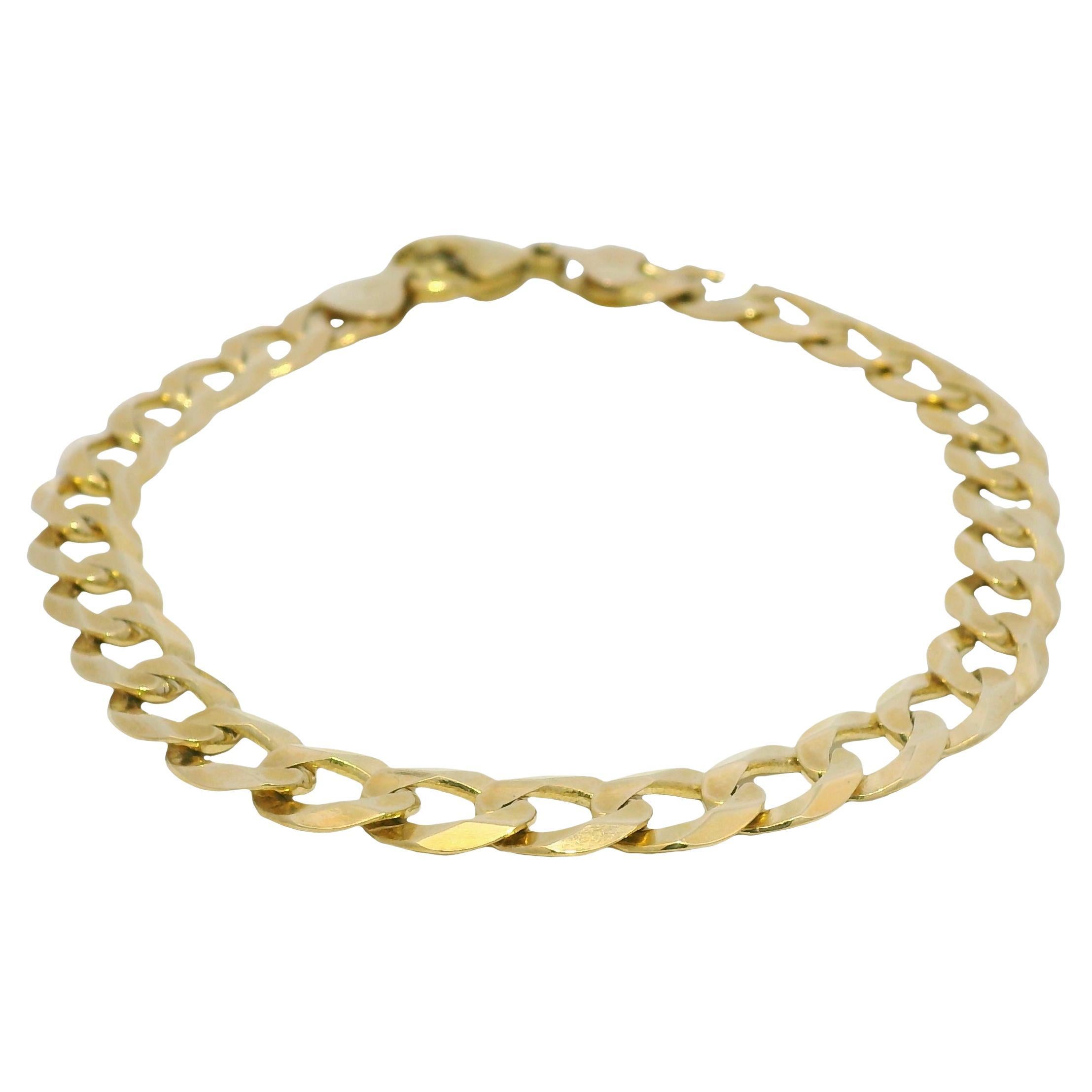 Yellow Gold Flat Curb Link Chain 14-Karat Bracelet In Stock For Sale