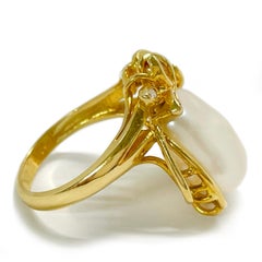 Yellow Gold Flat Freshwater Pearl Diamond Ring