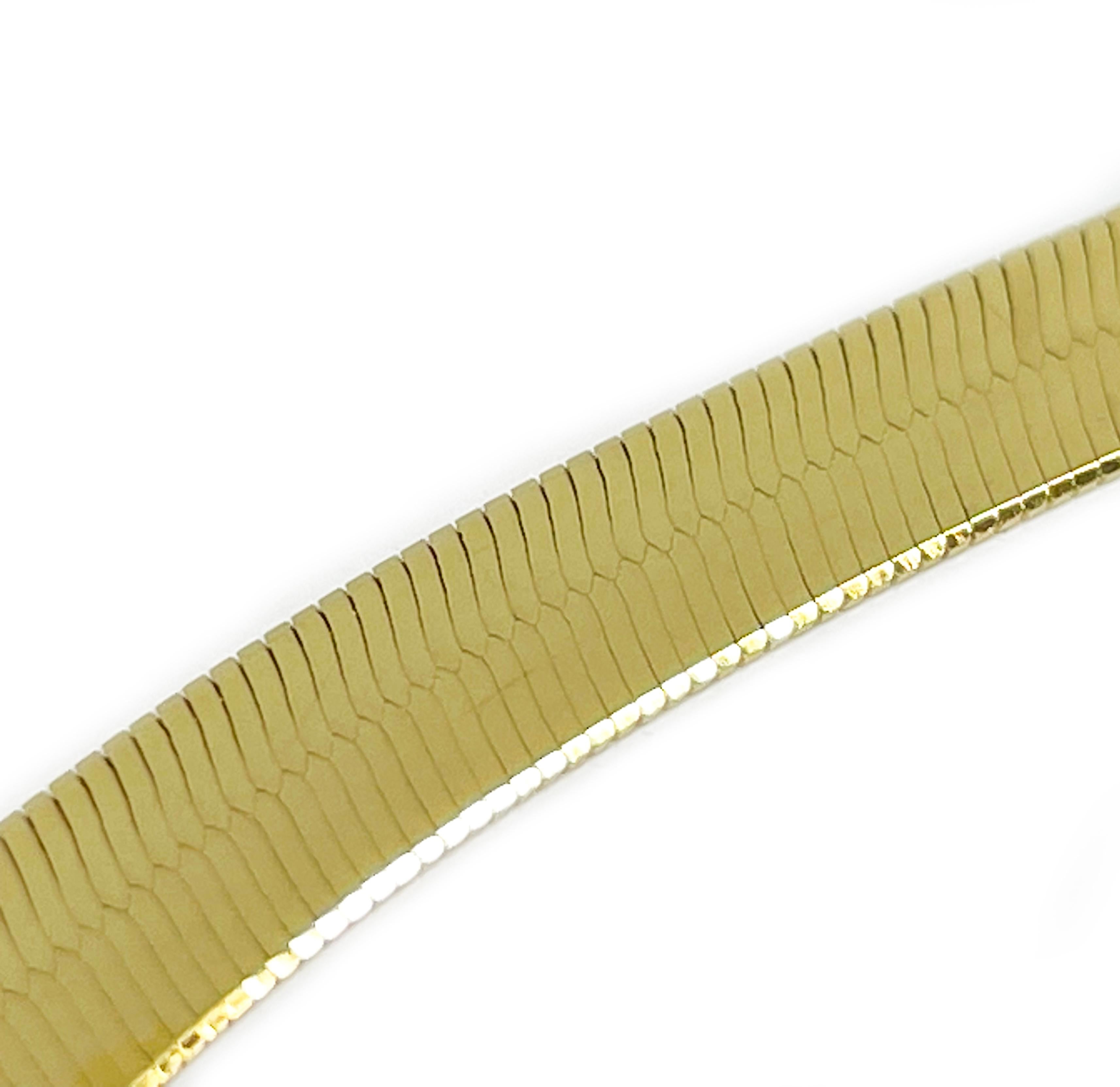 Retro Yellow Gold Flat Herringbone Necklace For Sale
