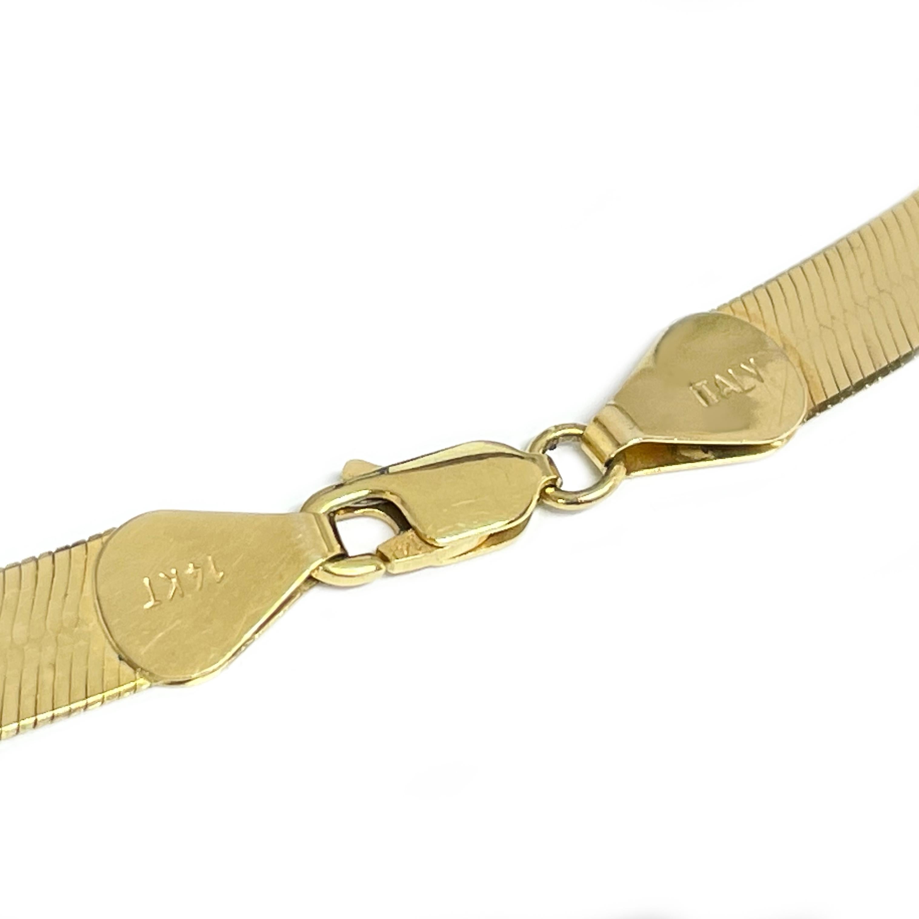Women's or Men's Yellow Gold Flat Herringbone Necklace For Sale