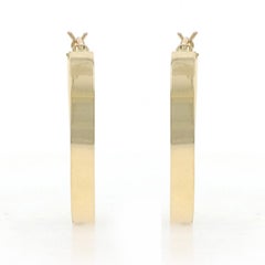 Yellow Gold Flat Round Hoop Earrings - 18k Pierced
