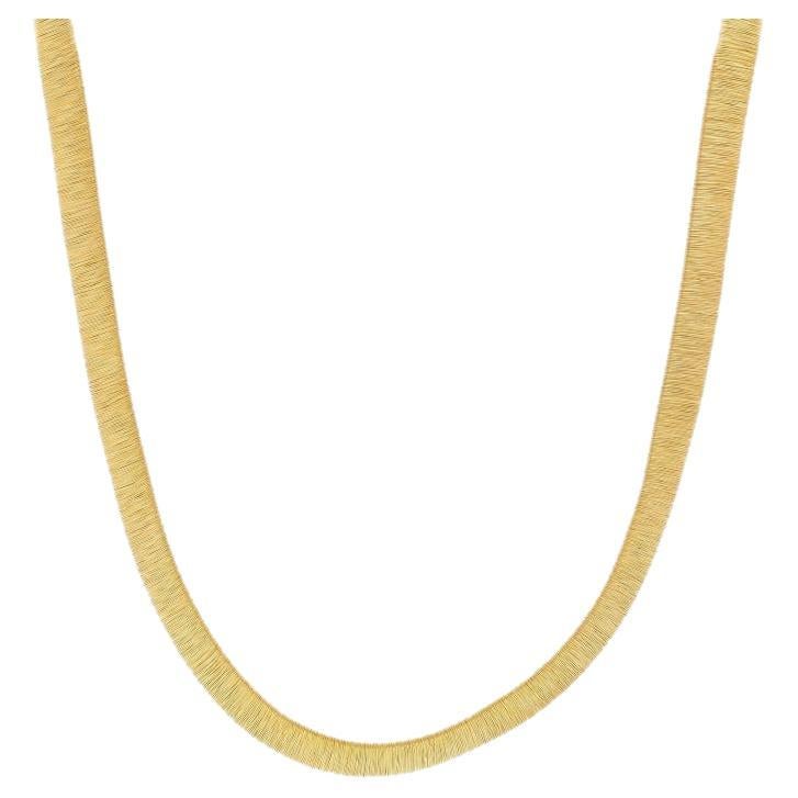 Yellow Gold Flat Wire Wrap Necklace 17" - 14k Italy For Sale