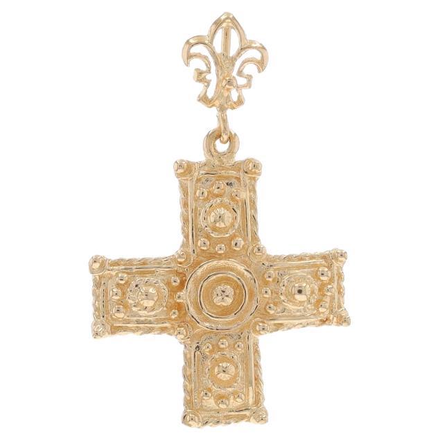 Yellow Gold Fleur-de-lis Cross Pendant - 14k Faith For Sale