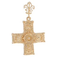 Yellow Gold Fleur-de-lis Cross Pendant - 14k Faith