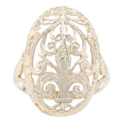 Yellow Gold Fleur de Lis Statement Ring, 14k Etched Open Cut