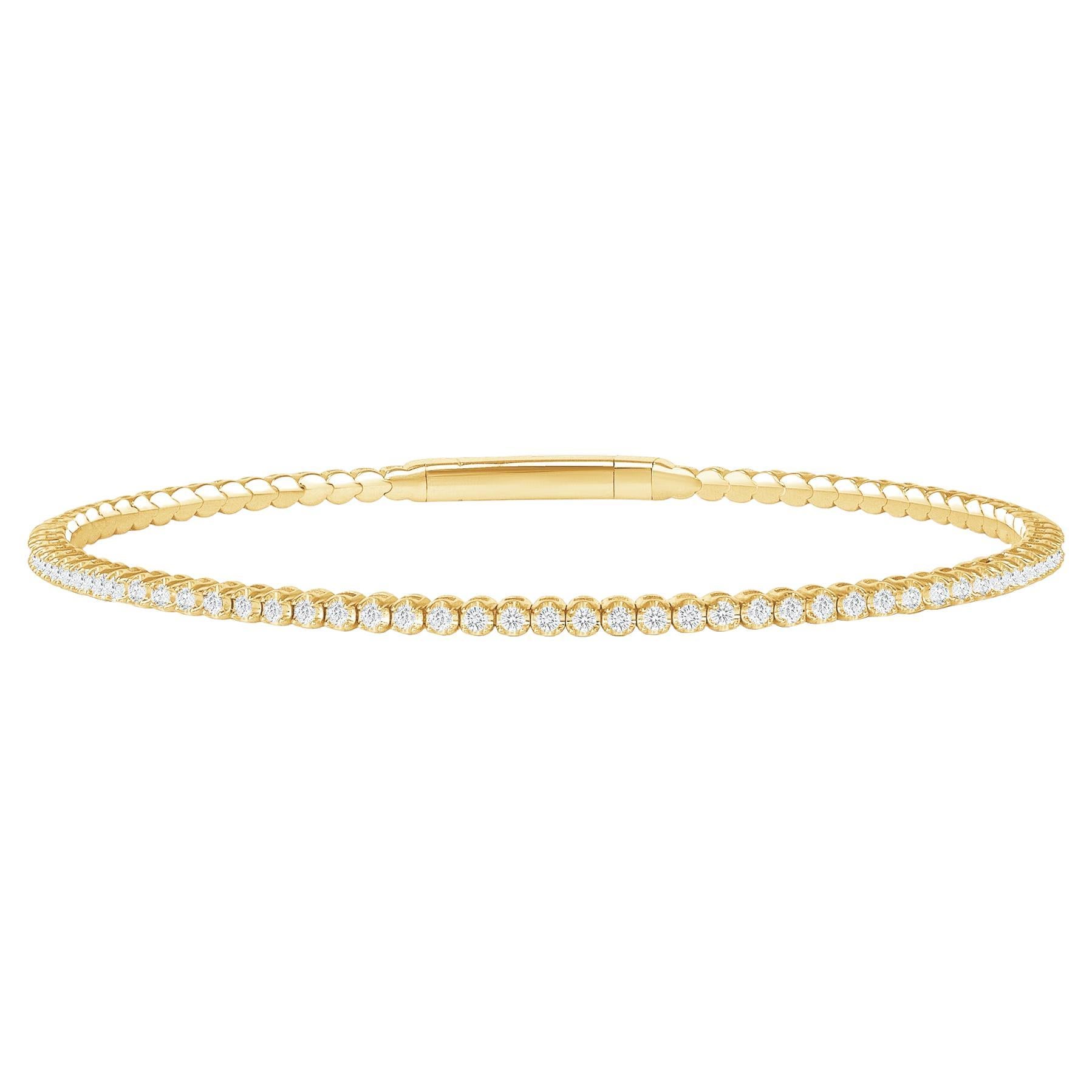 Yellow Gold Flexible Bracelet Bangle 1.50 Carat Round Diamonds For Sale