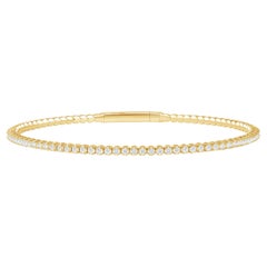 Yellow Gold Flexible Bracelet Bangle 1.50 Carat Round Diamonds