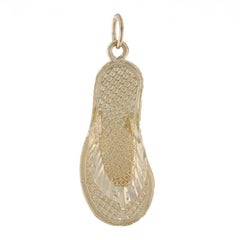 Yellow Gold Flip-Flop Pendant, 14k Textured Summer Beach Sandal