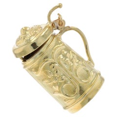 Yellow Gold Floral Beer Stein Charm - 14k Berlin, Germany Edelweiss Opens