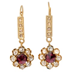 Vintage Yellow gold floral briolette rose cut diamond earrings