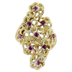 Yellow Gold Floral Ruby Cluster Dinner Ring