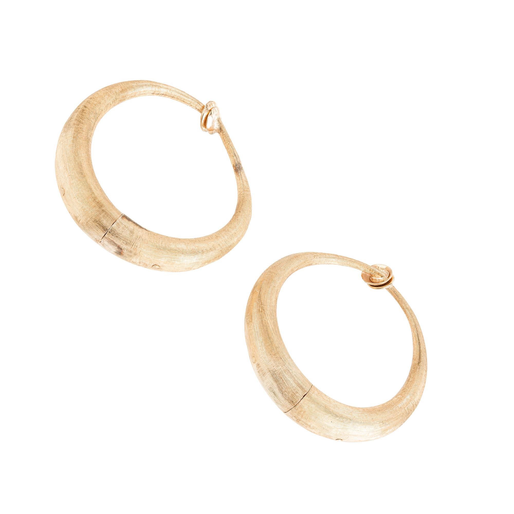 Women's Yellow Gold Florentine Crescent Non Pierced Hoop Earrings  For Sale