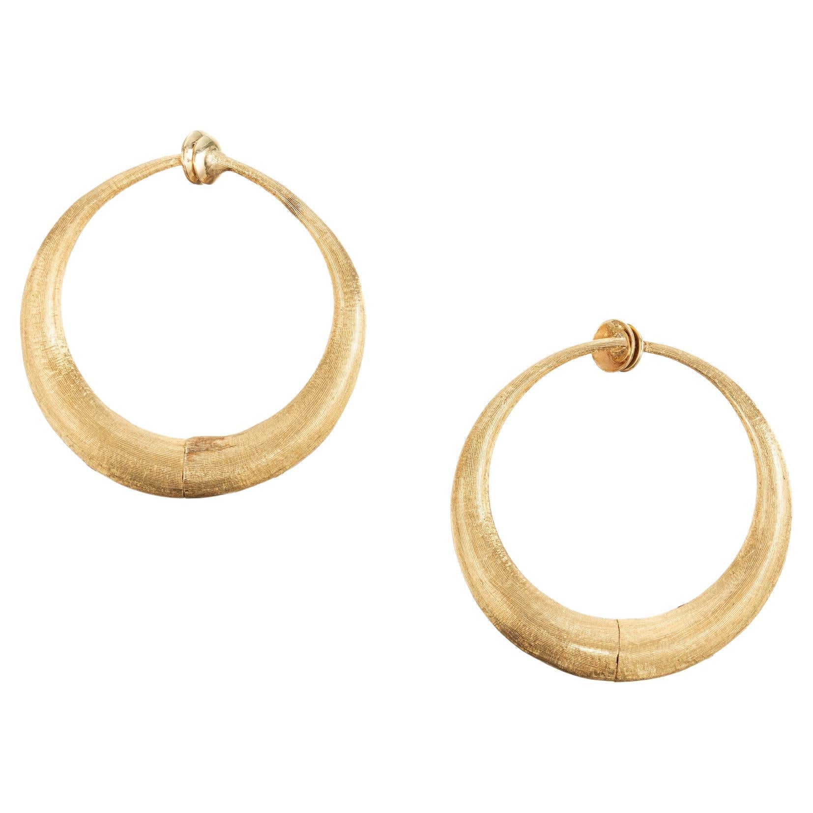 Yellow Gold Florentine Crescent Non Pierced Hoop Earrings 