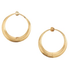 Yellow Gold Florentine Crescent Non Pierced Hoop Earrings 