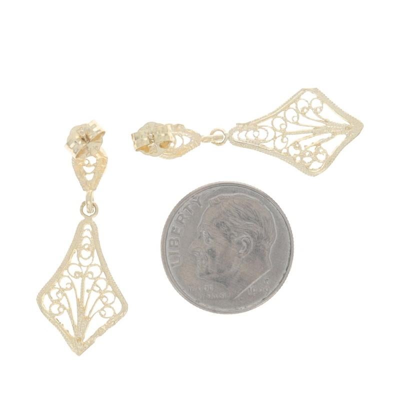 Women's Yellow Gold Flourishing Scroll Fan Dangle Earrings - 14k Pierced For Sale