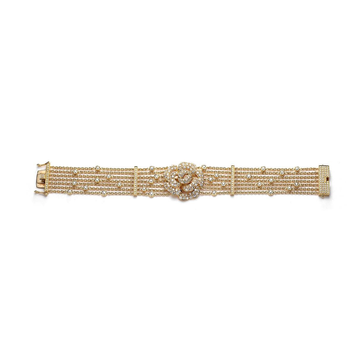 Flower bracelet in 18kt yellow gold set with 241 diamonds 5.00 cts