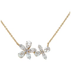 Halskette aus Gelbgold mit Blumendiamantenketten aus Gelbgold mit runden und Diamanten im Marquiseschliff