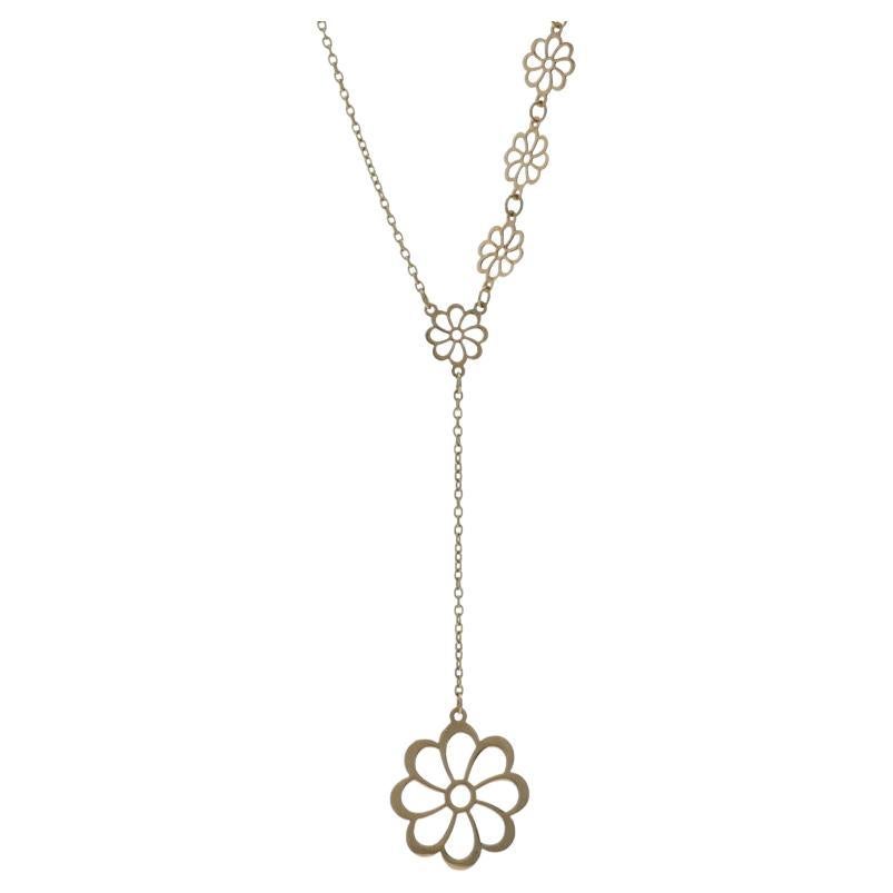 Yellow Gold Flower Garland Lariat Pendant Necklace 16 1/4" - 18k Adjustable