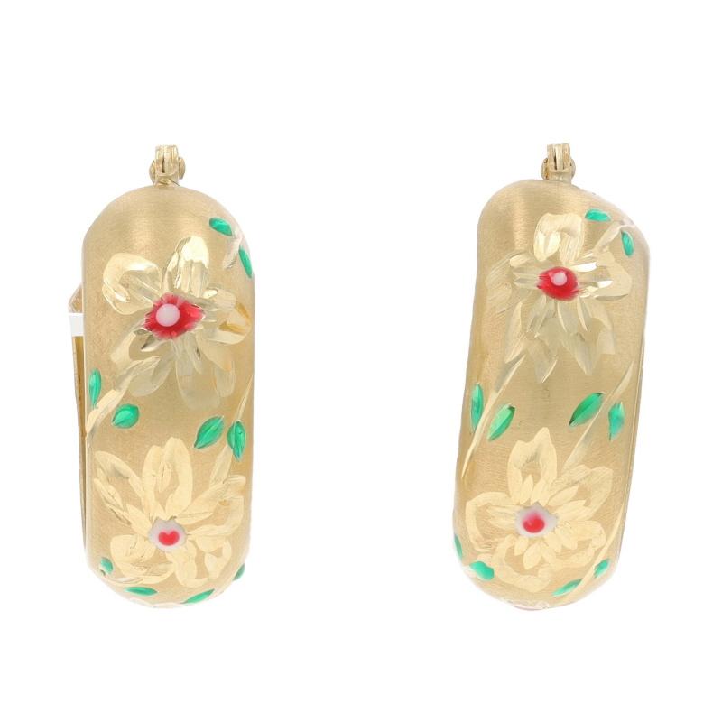 Contenuto del metallo: Oro giallo 14k

Stile: A cerchio
Tema: Fiore, Floreale
Caratteristiche: Dettaglio floreale inciso

Misure

Altezza: 17,1 mm (11/16