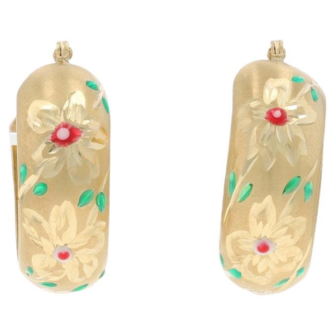 Orecchini a cerchio a fiore in oro giallo 14k con foro in vendita