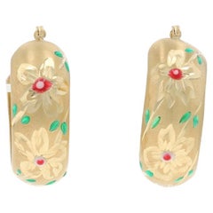 Orecchini a cerchio a fiore in oro giallo 14k con foro