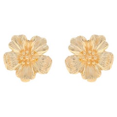 Yellow Gold Flower Large Stud Earrings - 14k Blossoms Pierced