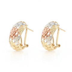 Yellow Gold Flower Trio J-Hoop Earrings - 14k Pierced