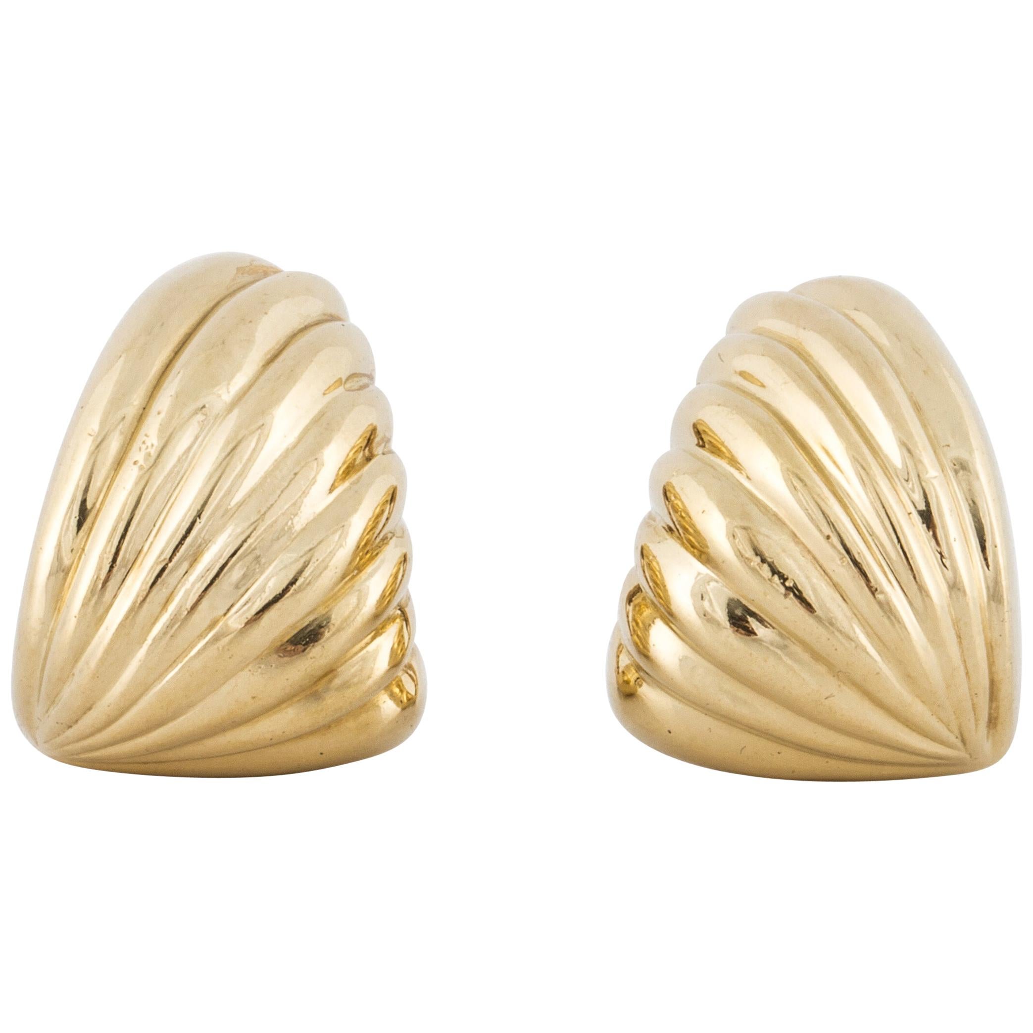 Yellow Gold Fluted Earrings