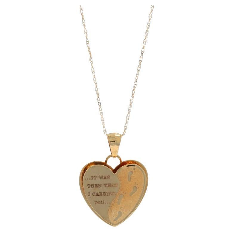 Yellow Gold Footprints in the Sand Heart Necklace 18 1/2" - 10k Faith Poem Love For Sale