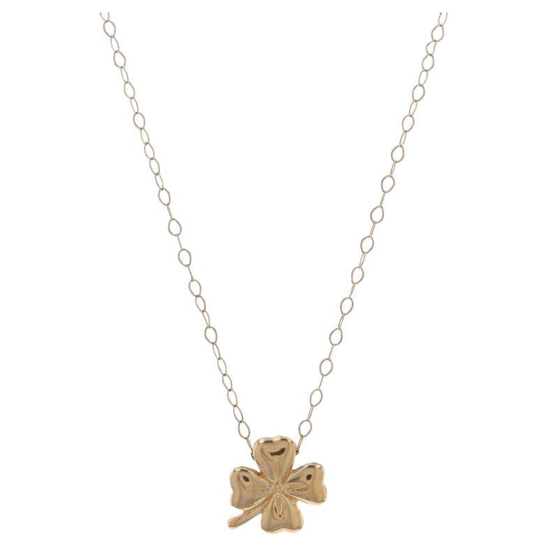 Yellow Gold Four-Leaf Clover Pendant Necklace 17" - 14k Good Luck Shamrock For Sale