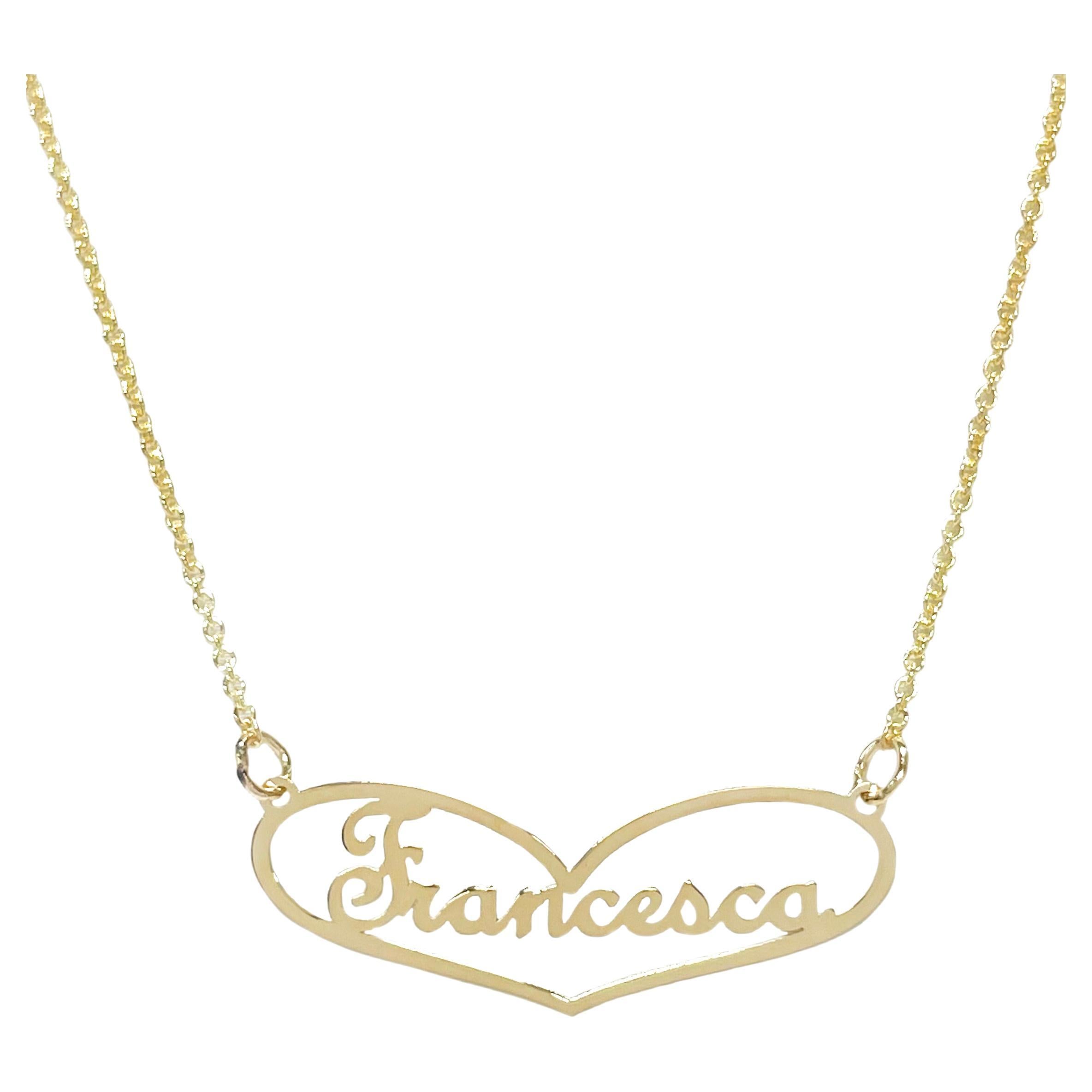 Yellow Gold Francesca Name Pendant Necklace For Sale